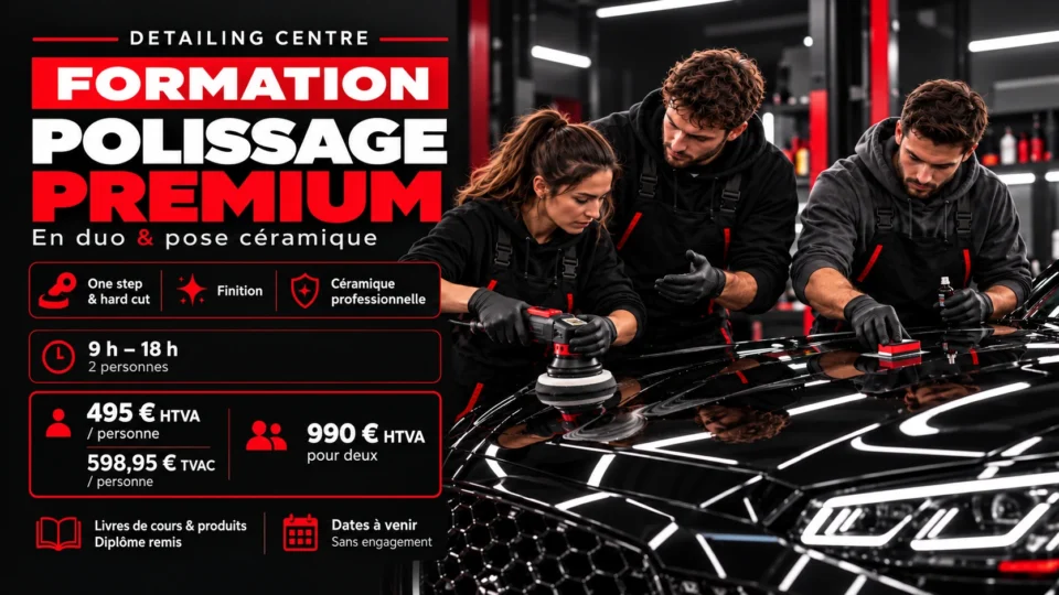Illustration d’une formation au polissage premium et à la pose céramique pour deux élèves