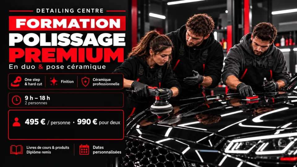 Illustration d’une formation au polissage premium et à la pose céramique pour deux élèves